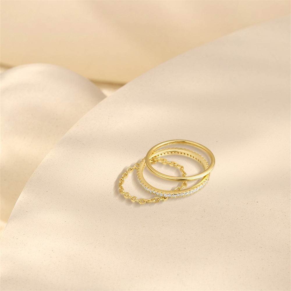 S925 pure silver minimalist ring set with diamond inlay - MOWTE