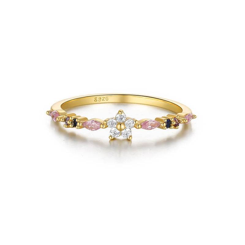 S925 sterling silver mini cute floral bouquet ring - MOWTE
