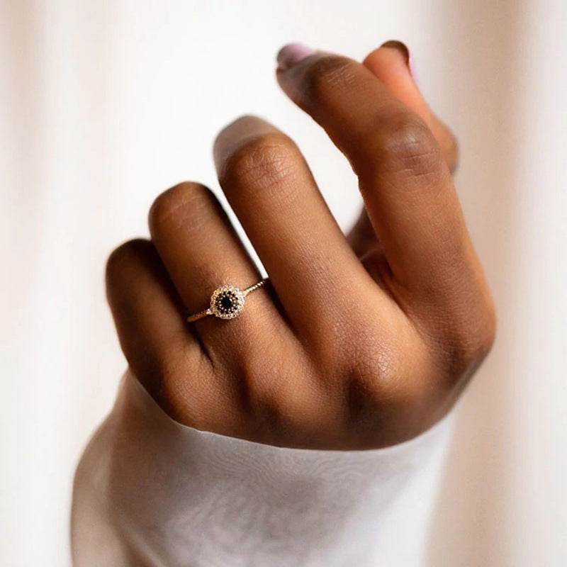 S925 pure silver black stone stackable ring - MOWTE