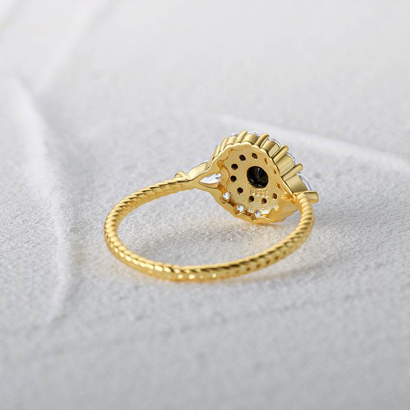 S925 pure silver black stone stackable ring - MOWTE