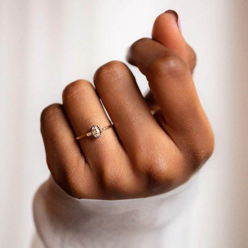 S925 pure silver black stone stackable ring - MOWTE