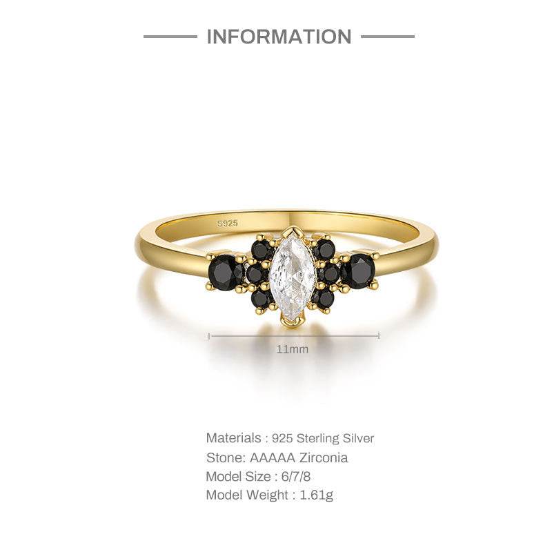 S925 pure silver black stone stackable ring - MOWTE