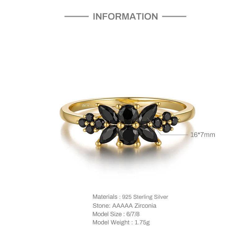 S925 pure silver black stone stackable ring - MOWTE