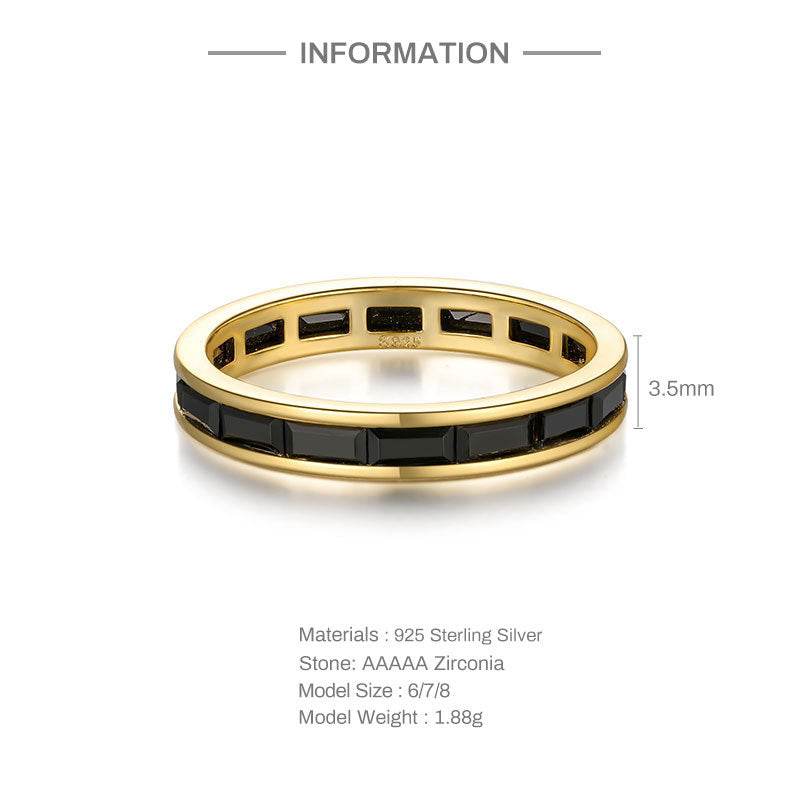 S925 pure silver black stone stackable ring - MOWTE
