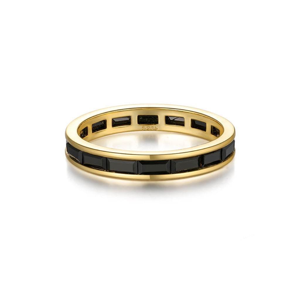 S925 pure silver black stone stackable ring - MOWTE