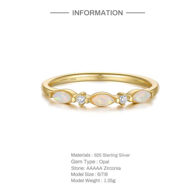 S925 pure silver opal stackable ring - MOWTE
