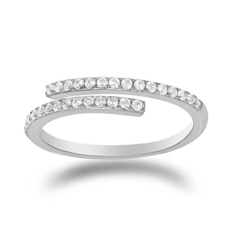 S925 sterling silver single row diamond inlaid open ring versatile zircon ring for women - MOWTE