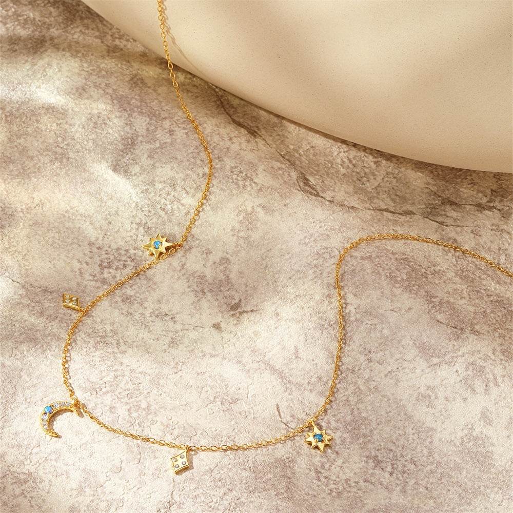 S925 sterling silver star moon inlaid with Australian treasure layering item - MOWTE