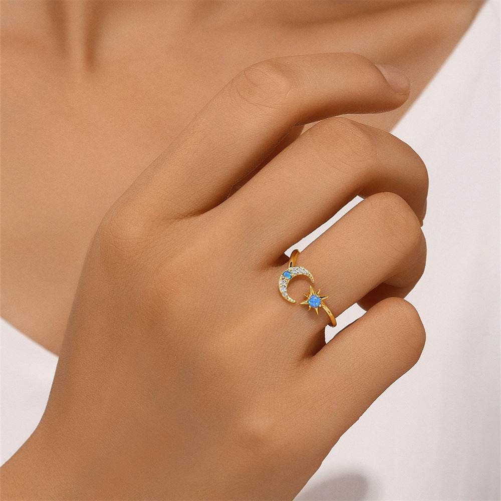S925 sterling silver opal inlaid open ring versatile zircon ring for women - MOWTE