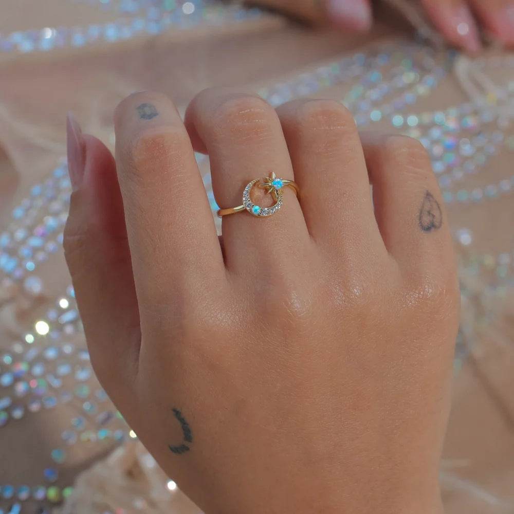 S925 sterling silver opal inlaid open ring versatile zircon ring for women - MOWTE