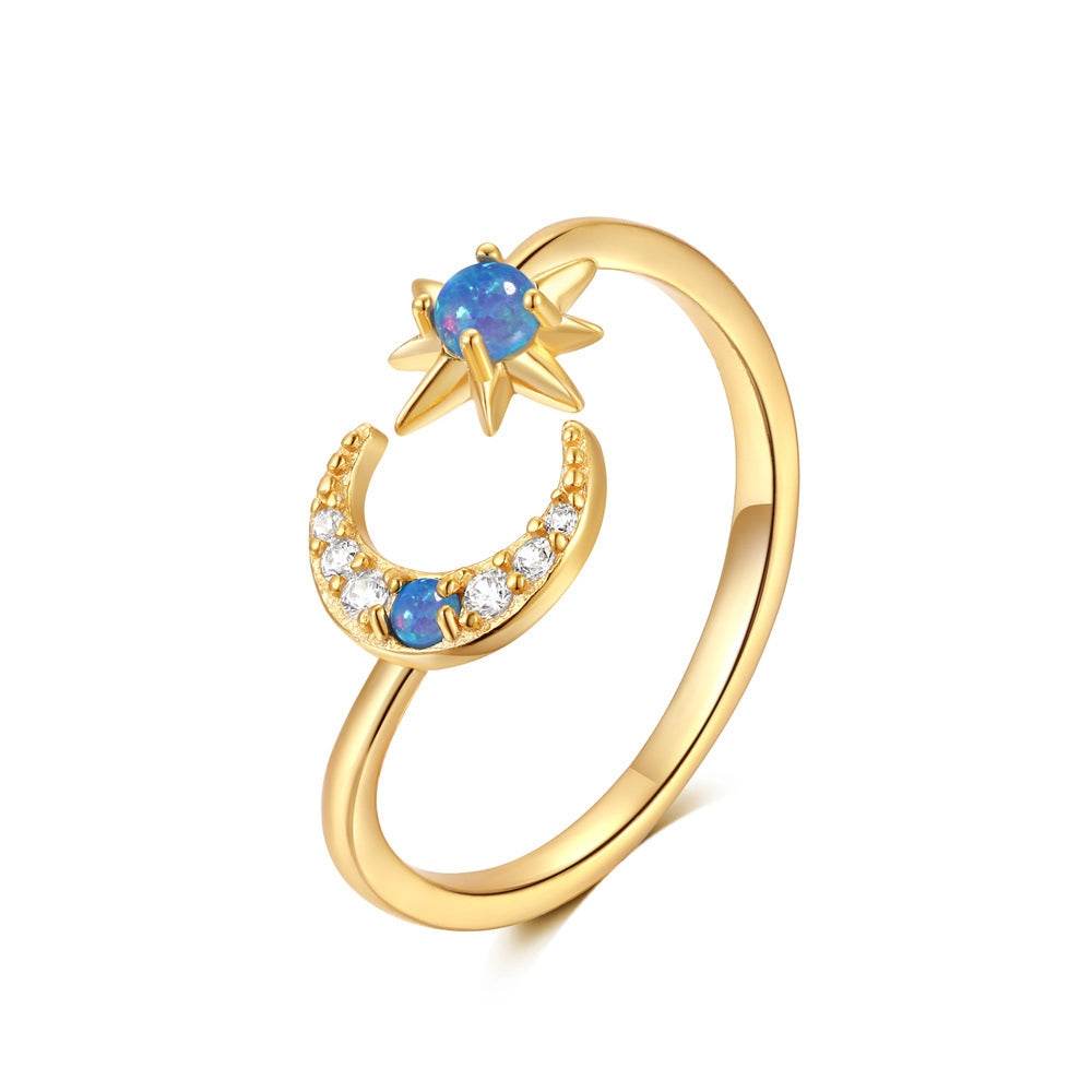 S925 sterling silver opal inlaid open ring versatile zircon ring for women - MOWTE