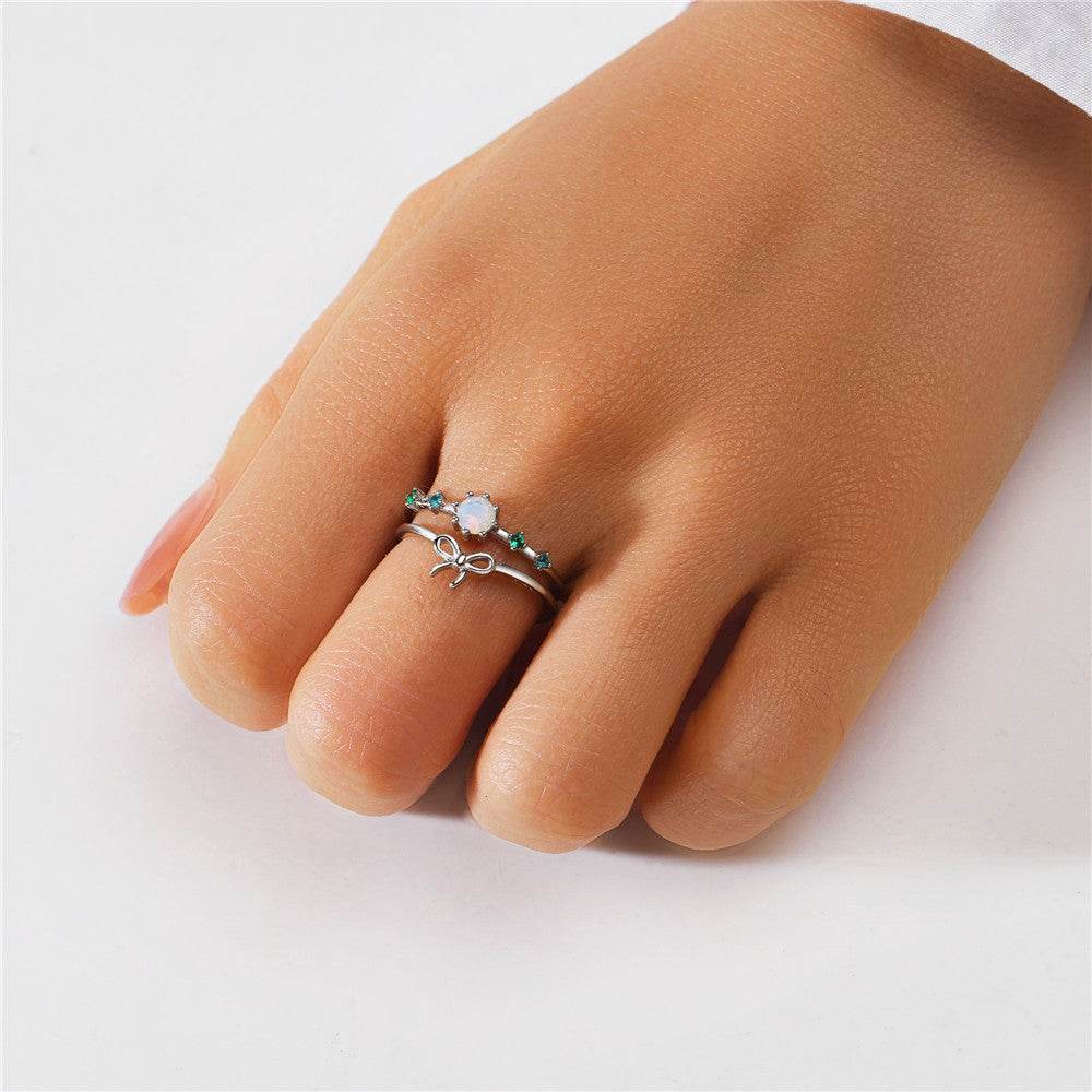 S925 sterling silver diamond ring with heart-shaped petal opening stackable ring for women - MOWTE