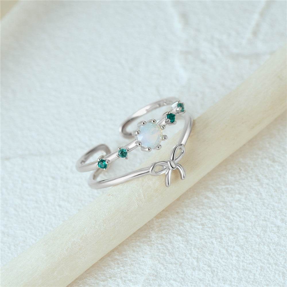 S925 sterling silver diamond ring with heart-shaped petal opening stackable ring for women - MOWTE