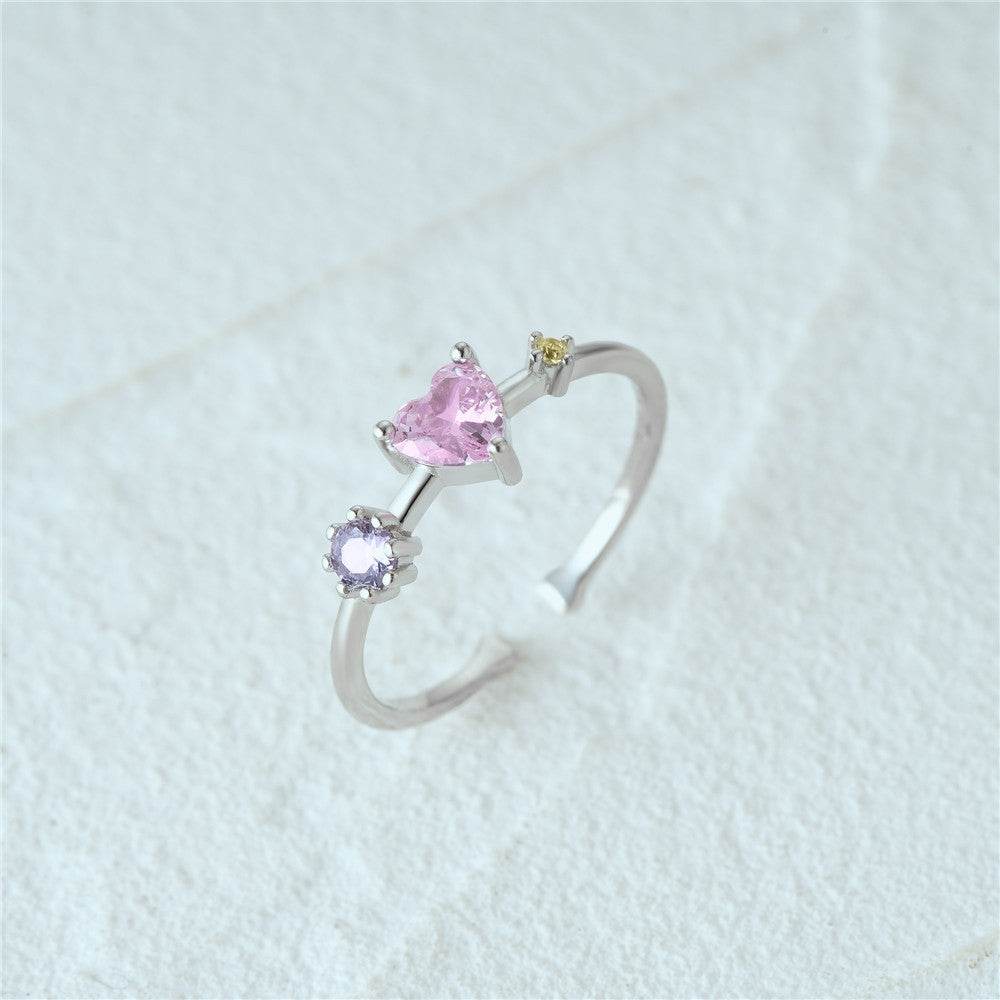 S925 sterling silver diamond ring with heart-shaped petal opening stackable ring for women - MOWTE