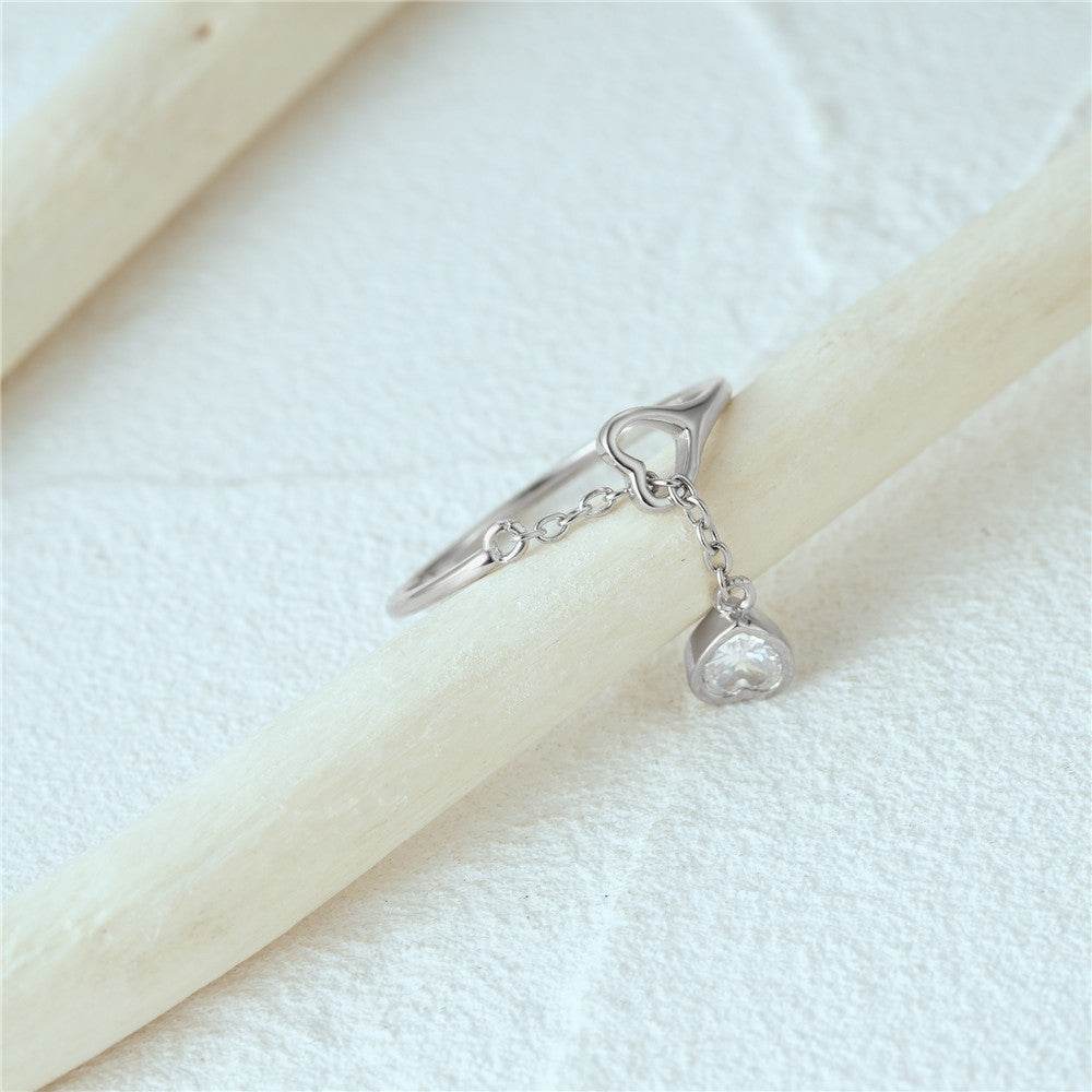 S925 sterling silver diamond ring with heart-shaped petal opening stackable ring for women - MOWTE