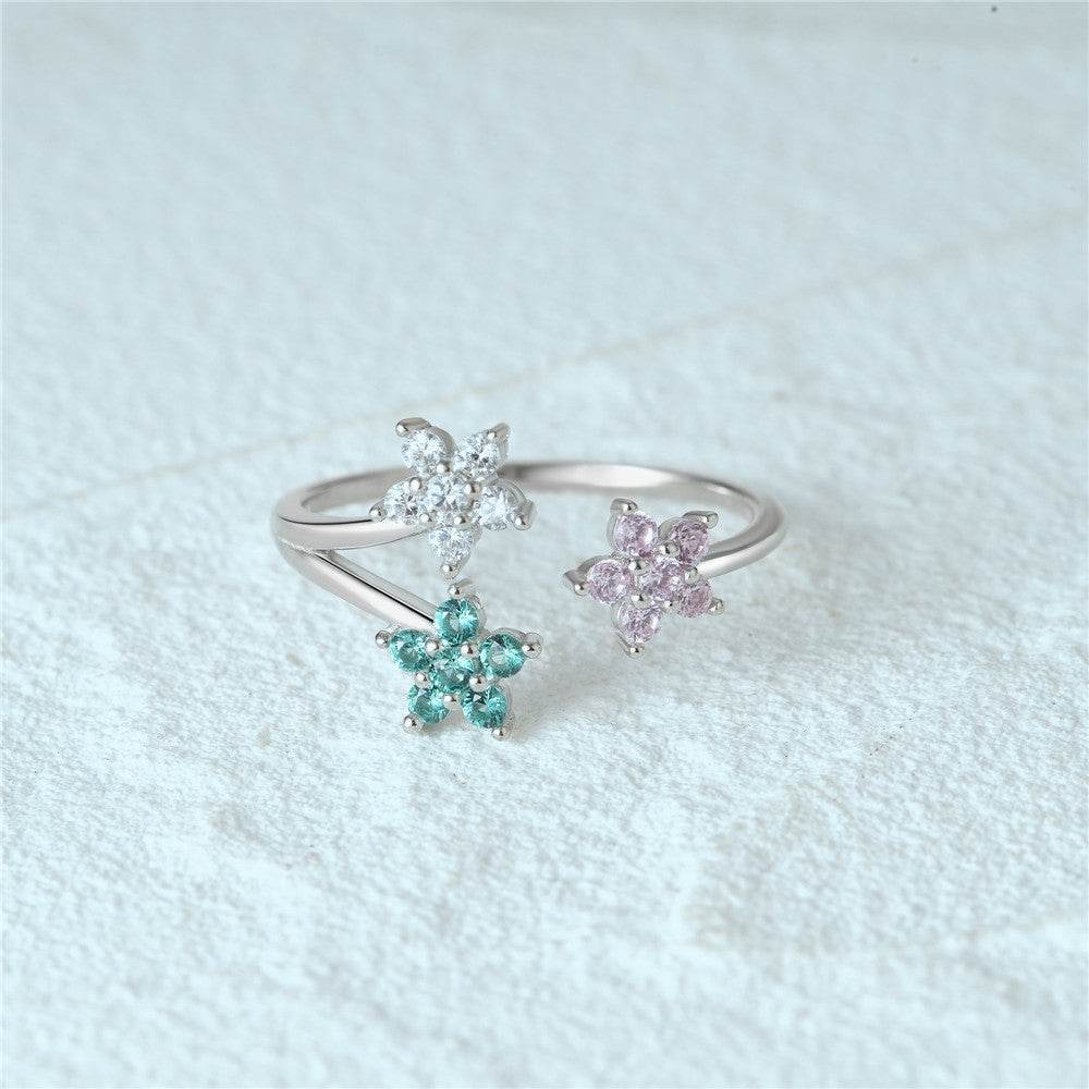S925 sterling silver diamond ring with heart-shaped petal opening stackable ring for women - MOWTE