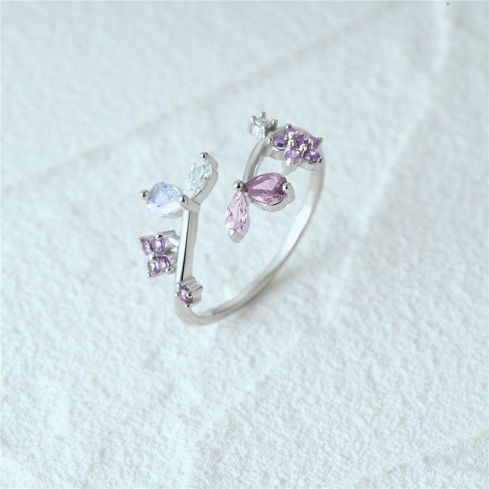 S925 sterling silver diamond ring with heart-shaped petal opening stackable ring for women - MOWTE
