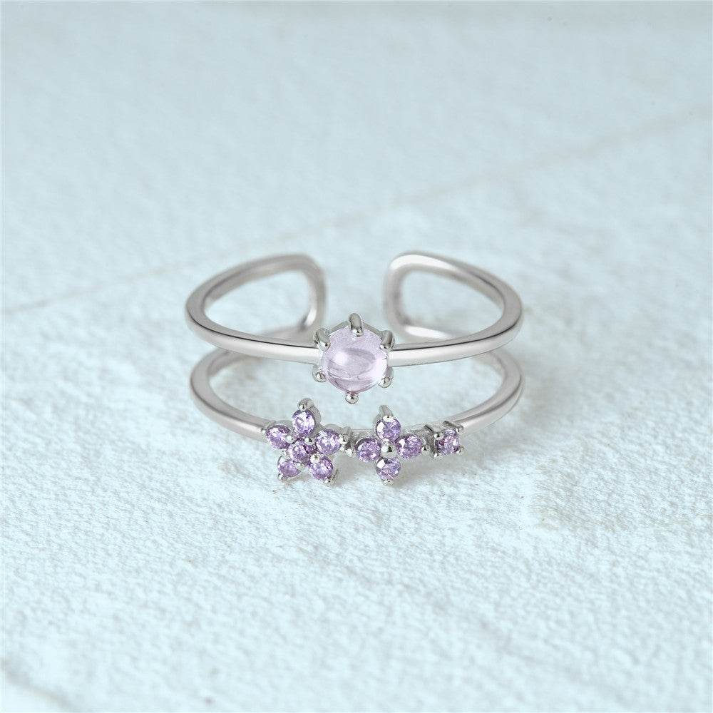 S925 sterling silver diamond ring with heart-shaped petal opening stackable ring for women - MOWTE