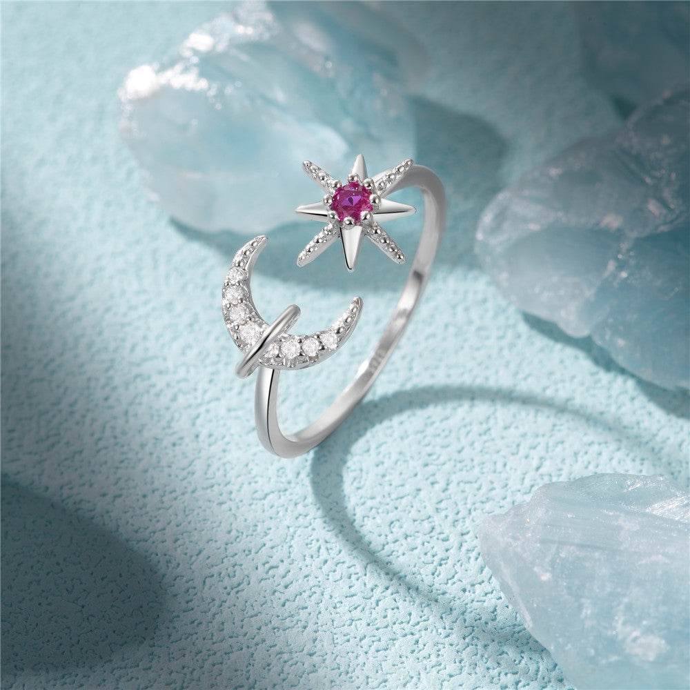 S925 sterling silver diamond ring with heart-shaped petal opening stackable ring for women - MOWTE