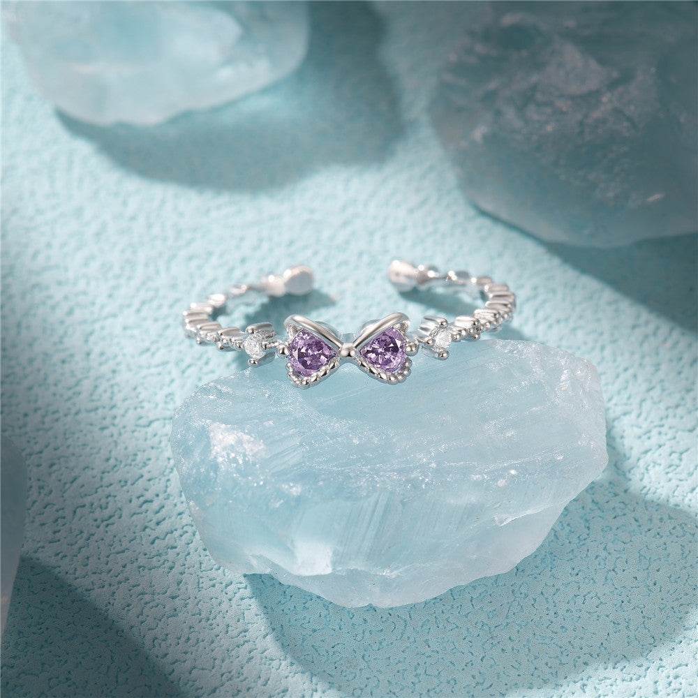 S925 sterling silver diamond ring with heart-shaped petal opening stackable ring for women - MOWTE