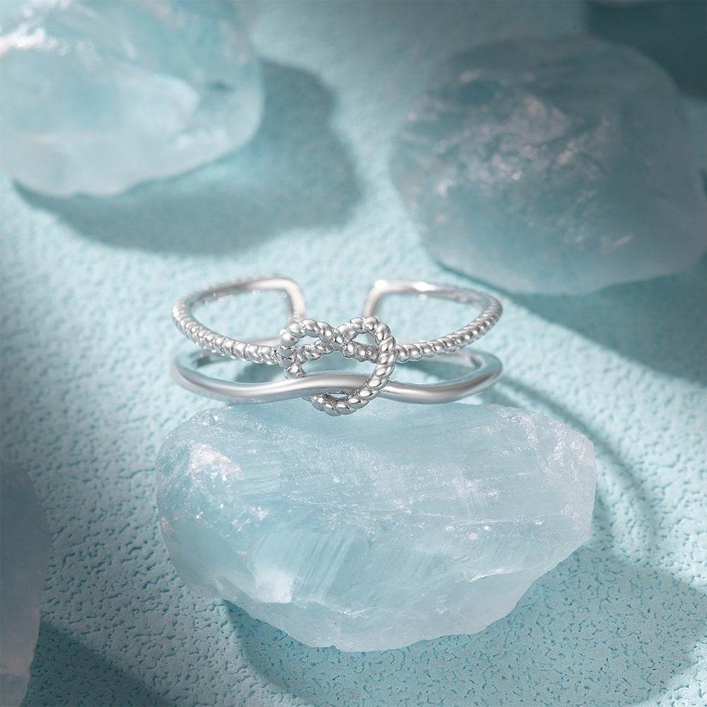 S925 sterling silver diamond ring with heart-shaped petal opening stackable ring for women - MOWTE