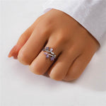 S925 sterling silver diamond ring with heart-shaped petal opening stackable ring for women - MOWTE