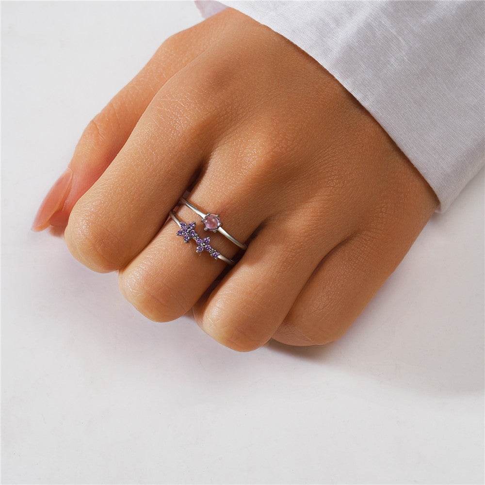 S925 sterling silver diamond ring with heart-shaped petal opening stackable ring for women - MOWTE