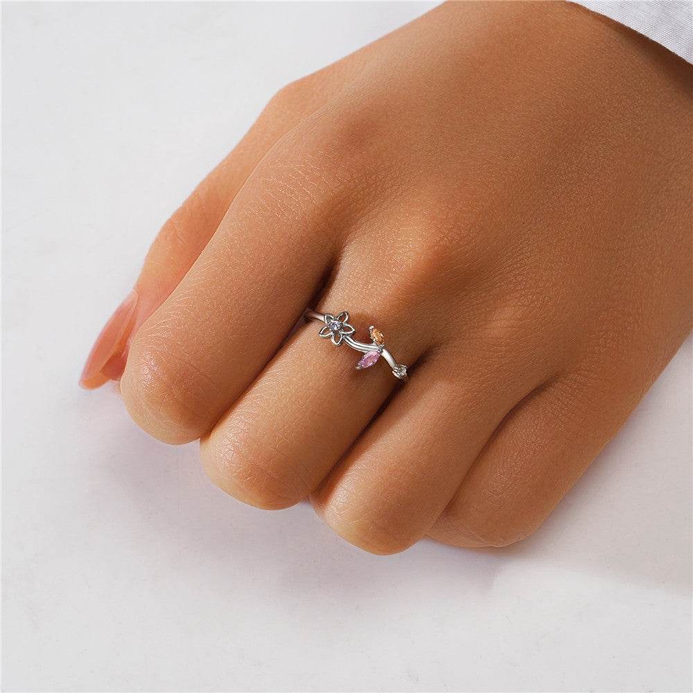 S925 sterling silver diamond ring with heart-shaped petal opening stackable ring for women - MOWTE