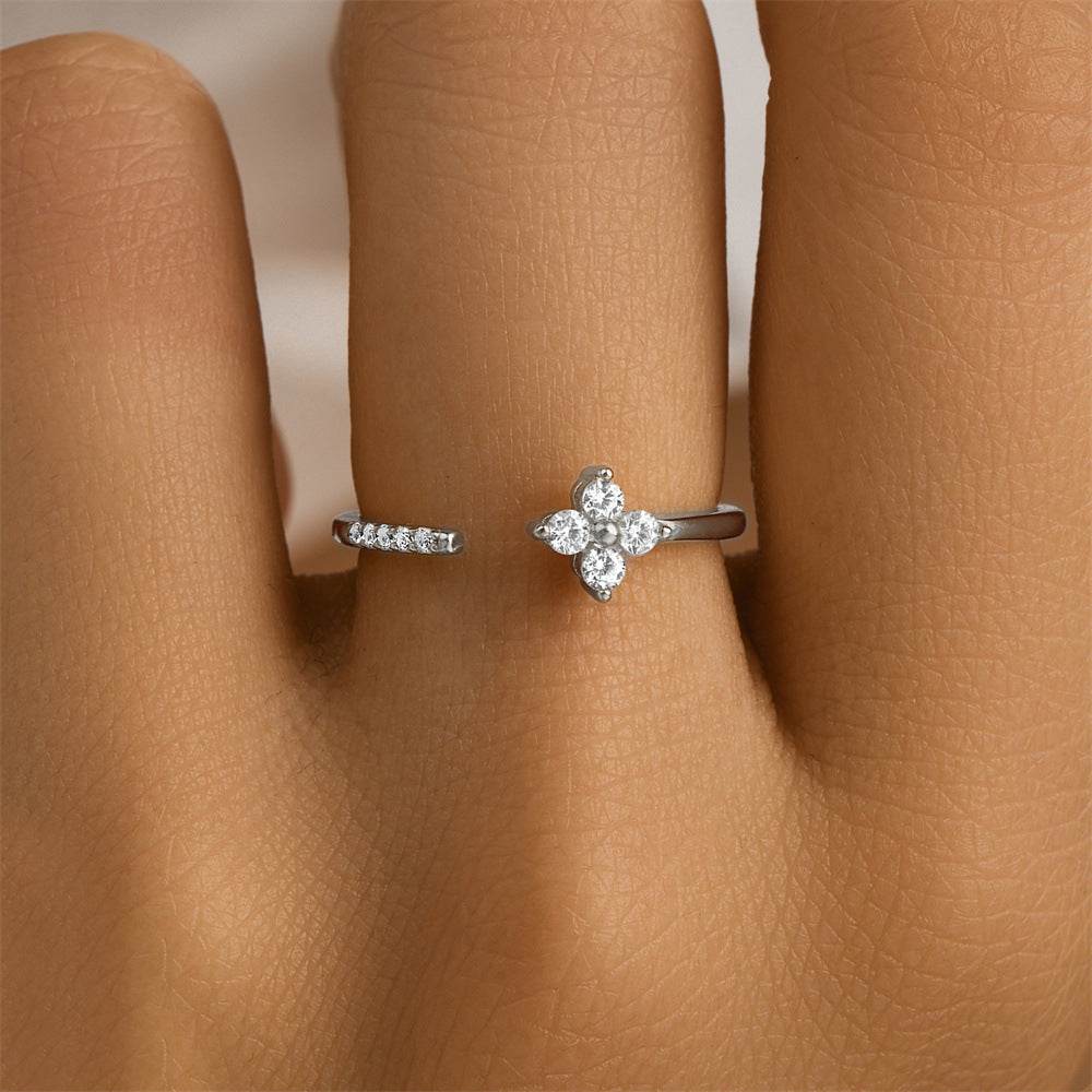 S925 pure silver diamond inlaid luxurious stacked open ring - MOWTE