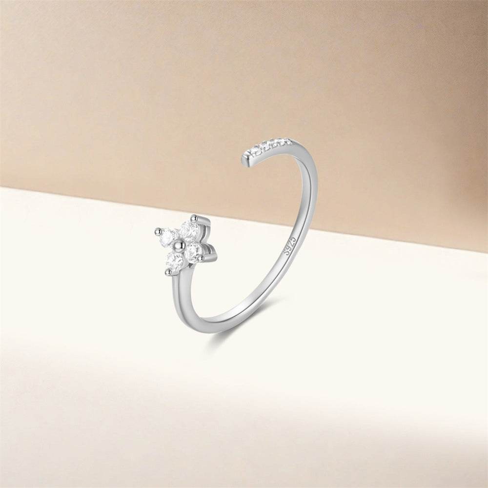 S925 pure silver diamond inlaid luxurious stacked open ring - MOWTE