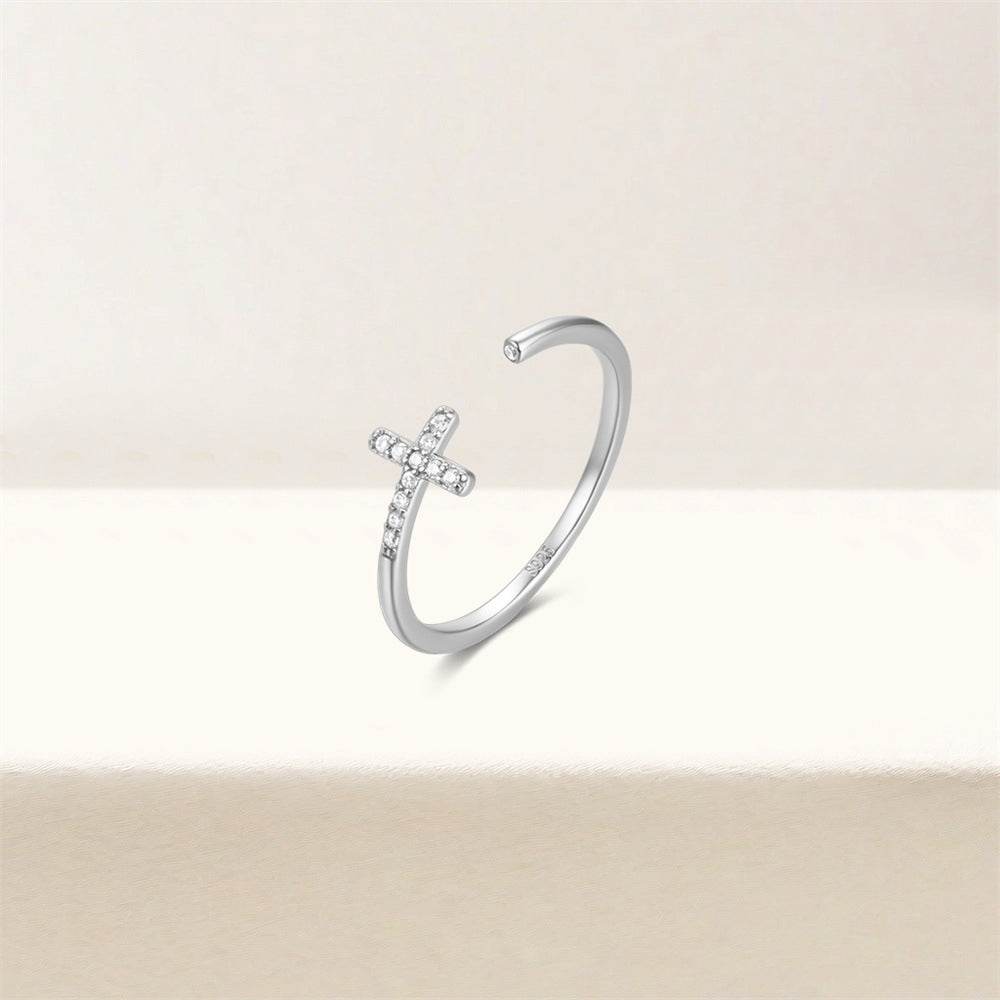 S925 pure silver diamond inlaid luxurious stacked open ring - MOWTE