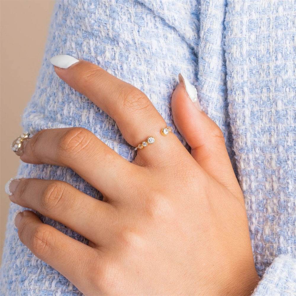 S925 pure silver diamond inlaid luxurious stacked open ring - MOWTE