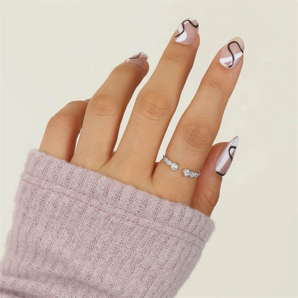 S925 pure silver diamond inlaid luxurious stacked open ring - MOWTE