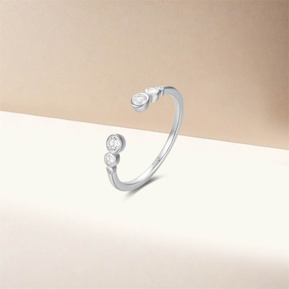 S925 pure silver diamond inlaid luxurious stacked open ring - MOWTE