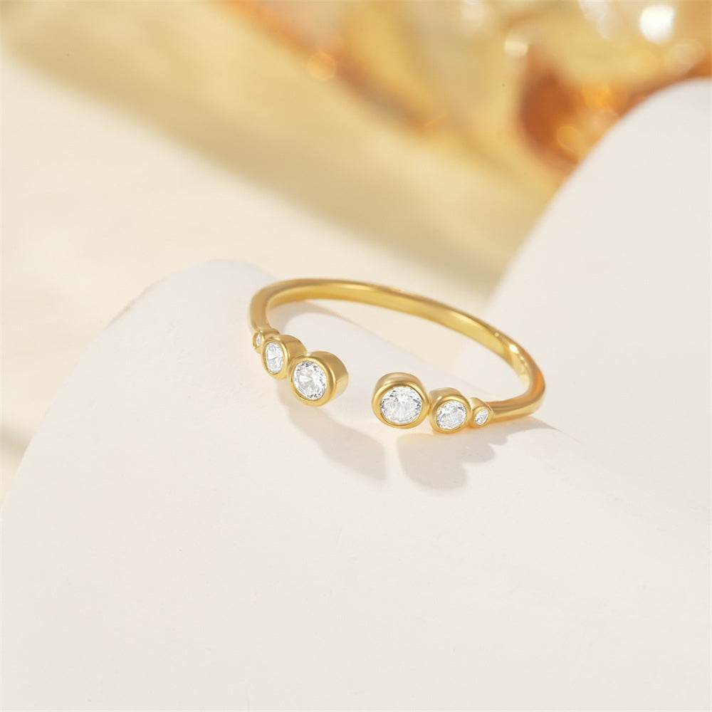 S925 pure silver diamond inlaid luxurious stacked open ring - MOWTE