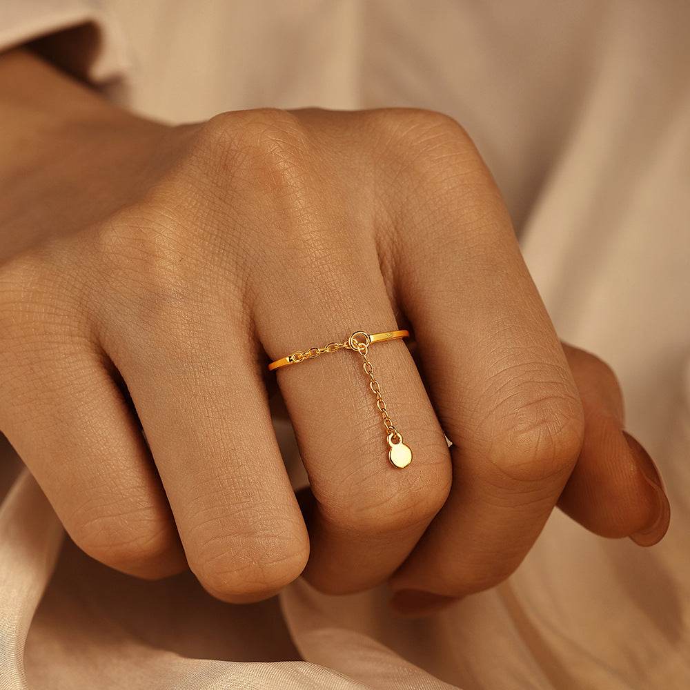 S925 sterling silver tassel studded diamond chain adjustable ring - MOWTE