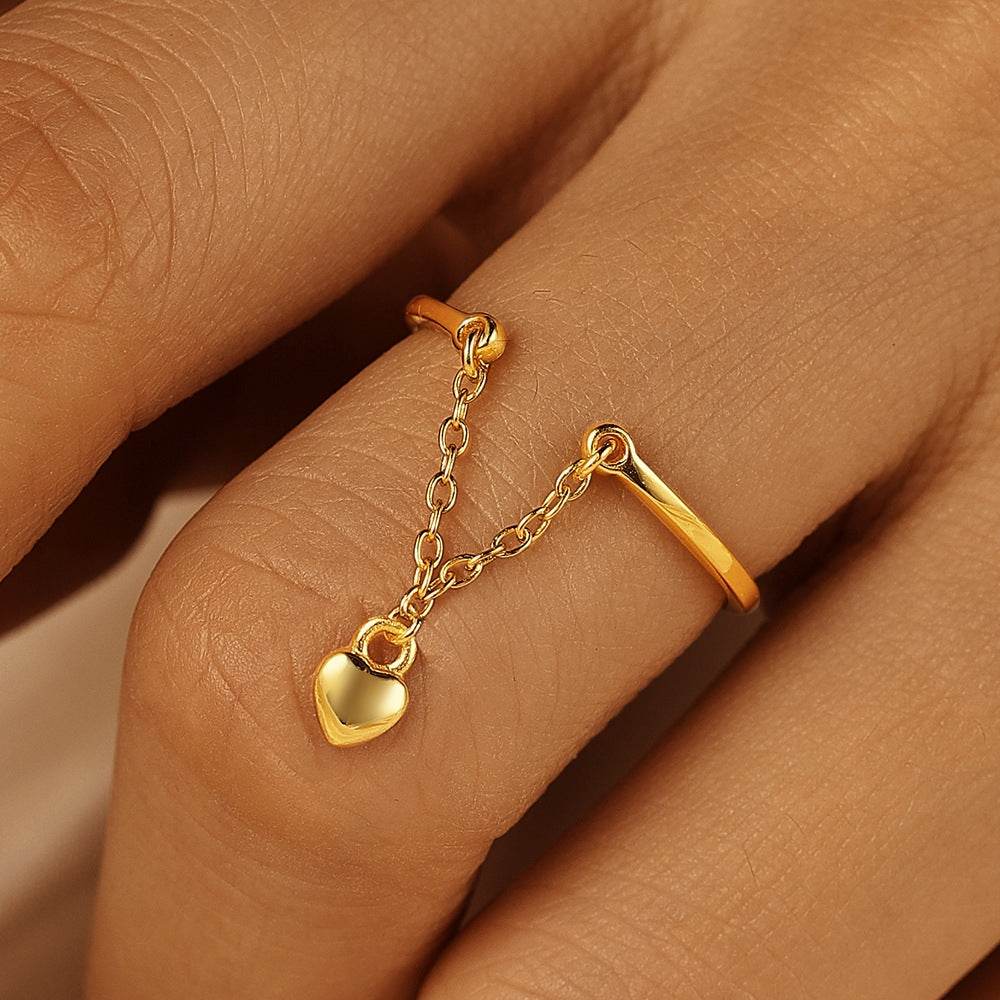 S925 sterling silver tassel studded diamond chain adjustable ring - MOWTE