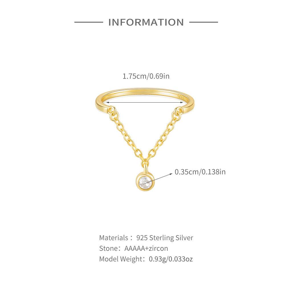 S925 sterling silver tassel diamond chain adjustable ring - MOWTE