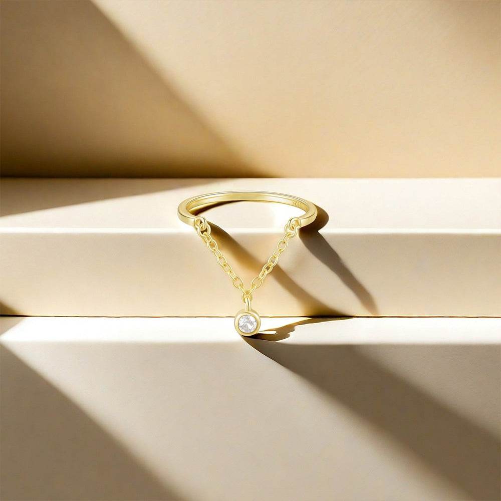 S925 sterling silver tassel diamond chain adjustable ring - MOWTE