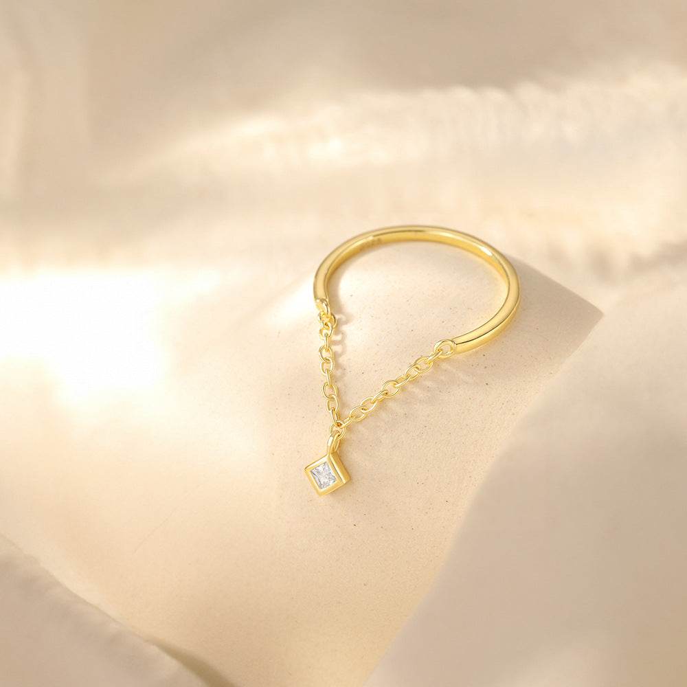 S925 sterling silver tassel diamond chain adjustable ring - MOWTE