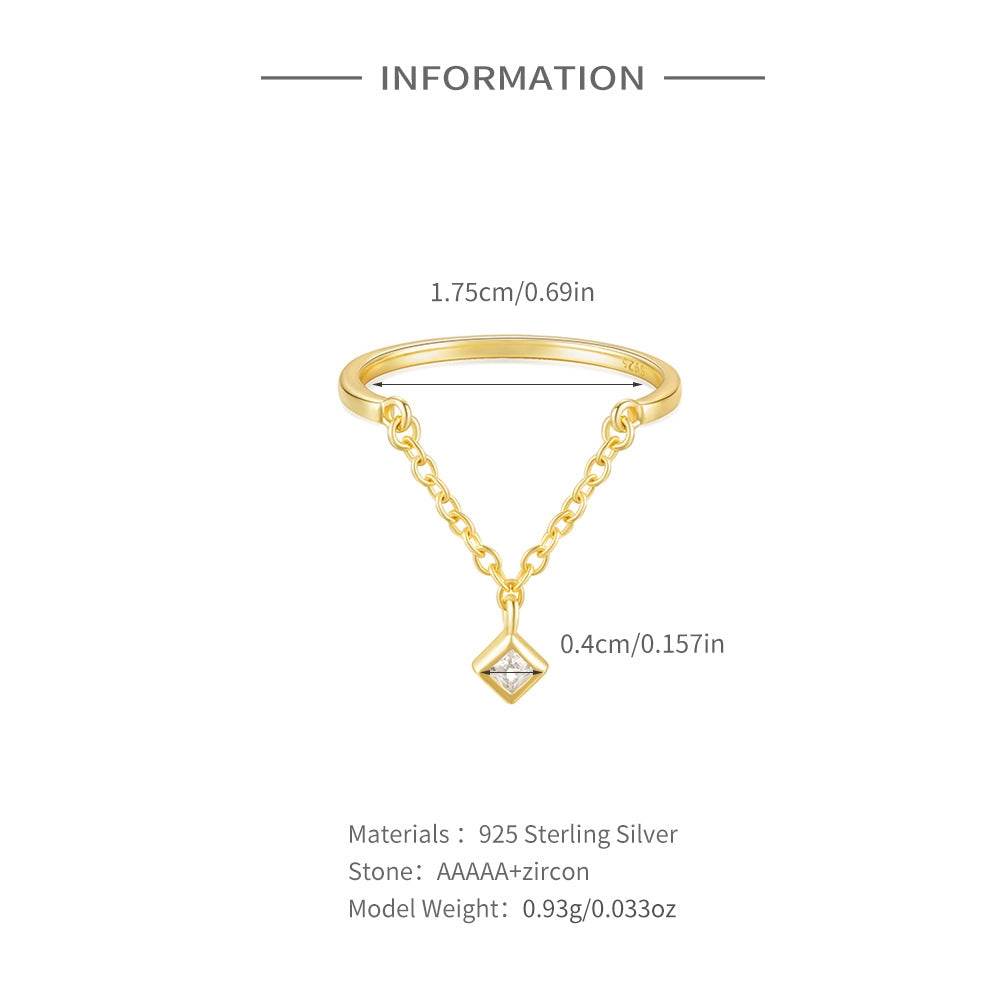 S925 sterling silver tassel diamond chain adjustable ring - MOWTE