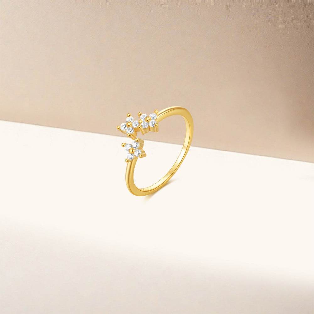 S925 sterling silver diamond encrusted petal daily matching open ring - MOWTE
