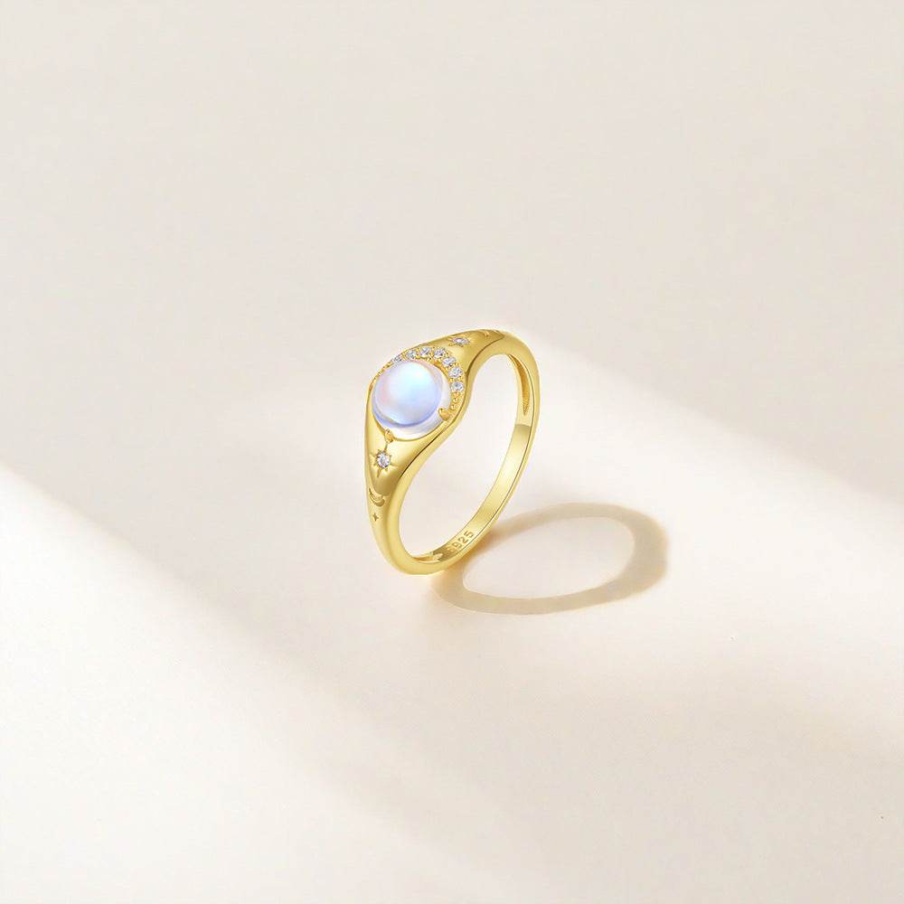 S925 pure silver diamond moonstone engagement ring high-end daily wear wedding ring - MOWTE