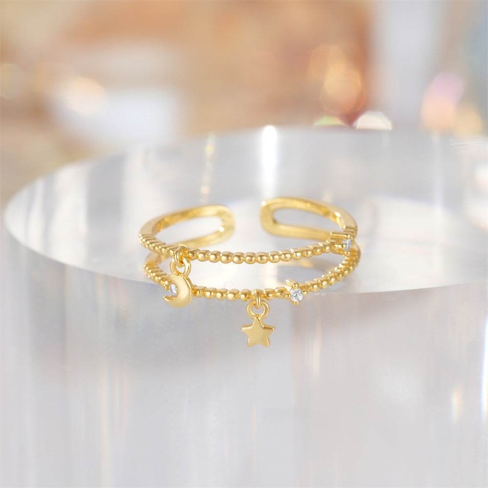 S925 pure silver moon diamond inlaid luxurious stacked open ring - MOWTE