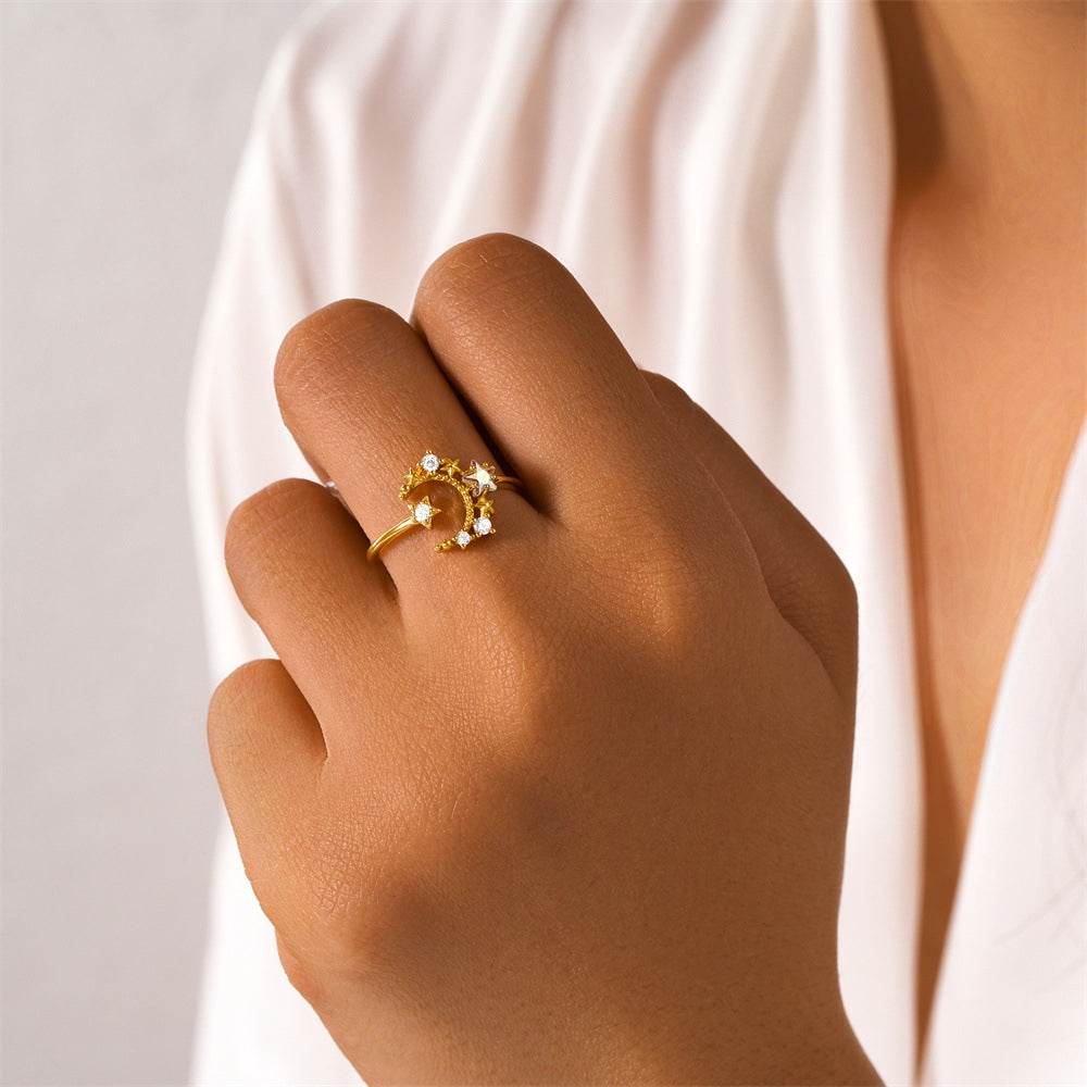 S925 pure silver diamond inlaid luxurious stacked open ring - MOWTE