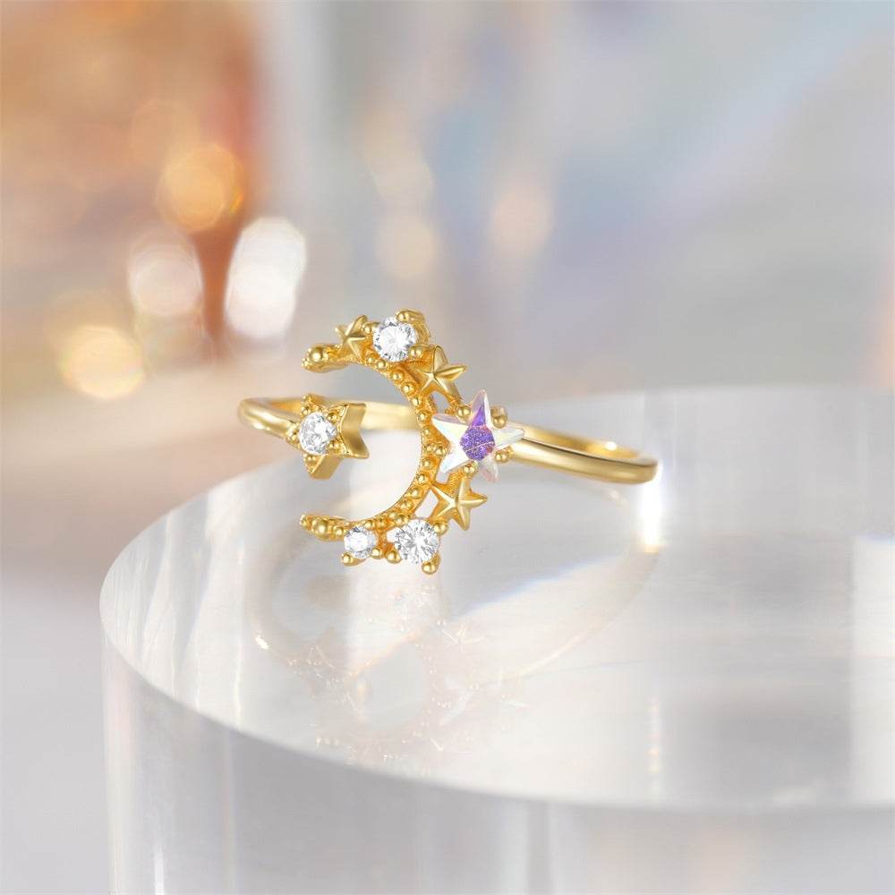 S925 pure silver diamond inlaid luxurious stacked open ring - MOWTE