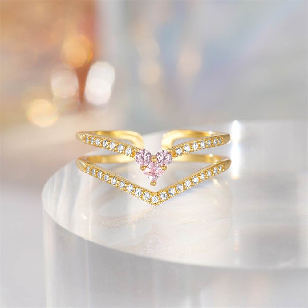 S925 pure silver diamond inlaid luxurious stacked open ring - MOWTE