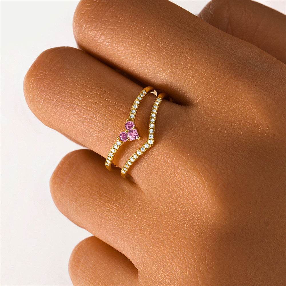 S925 pure silver diamond inlaid luxurious stacked open ring - MOWTE