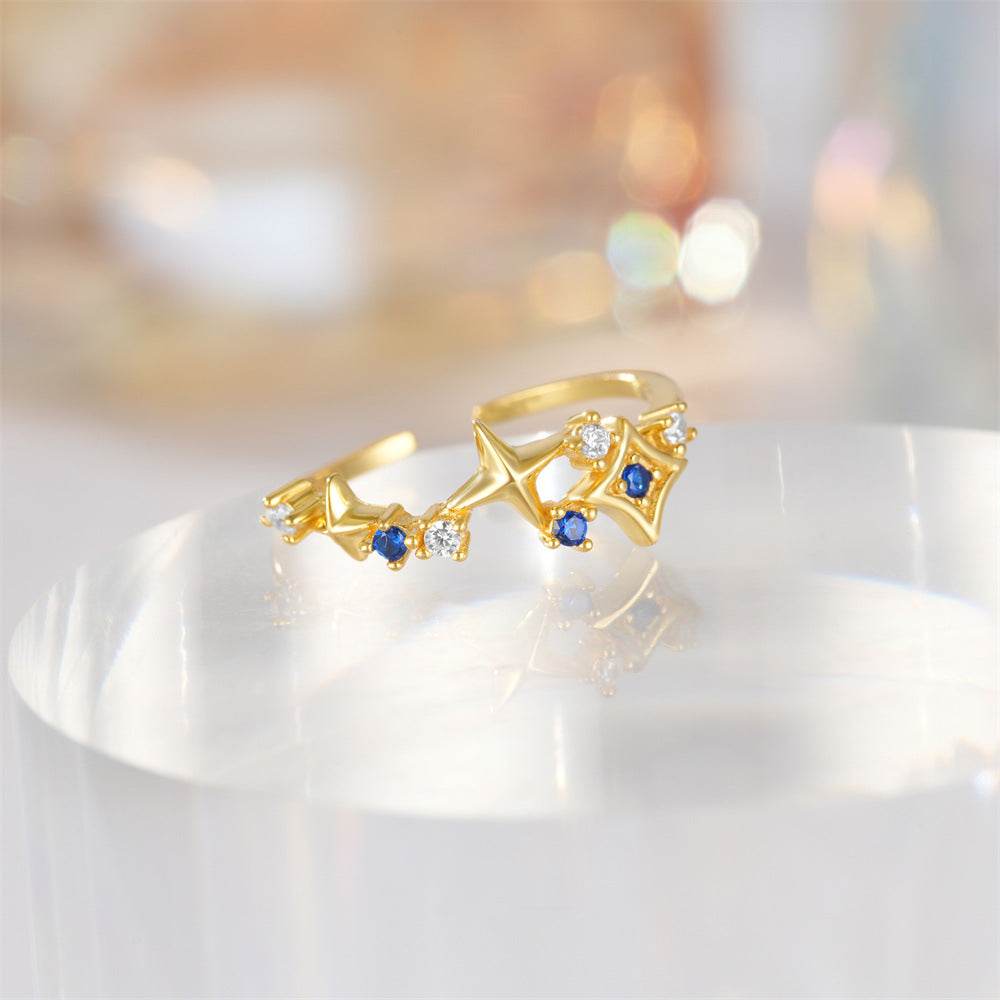 S925 pure silver diamond inlaid luxurious stacked open ring - MOWTE