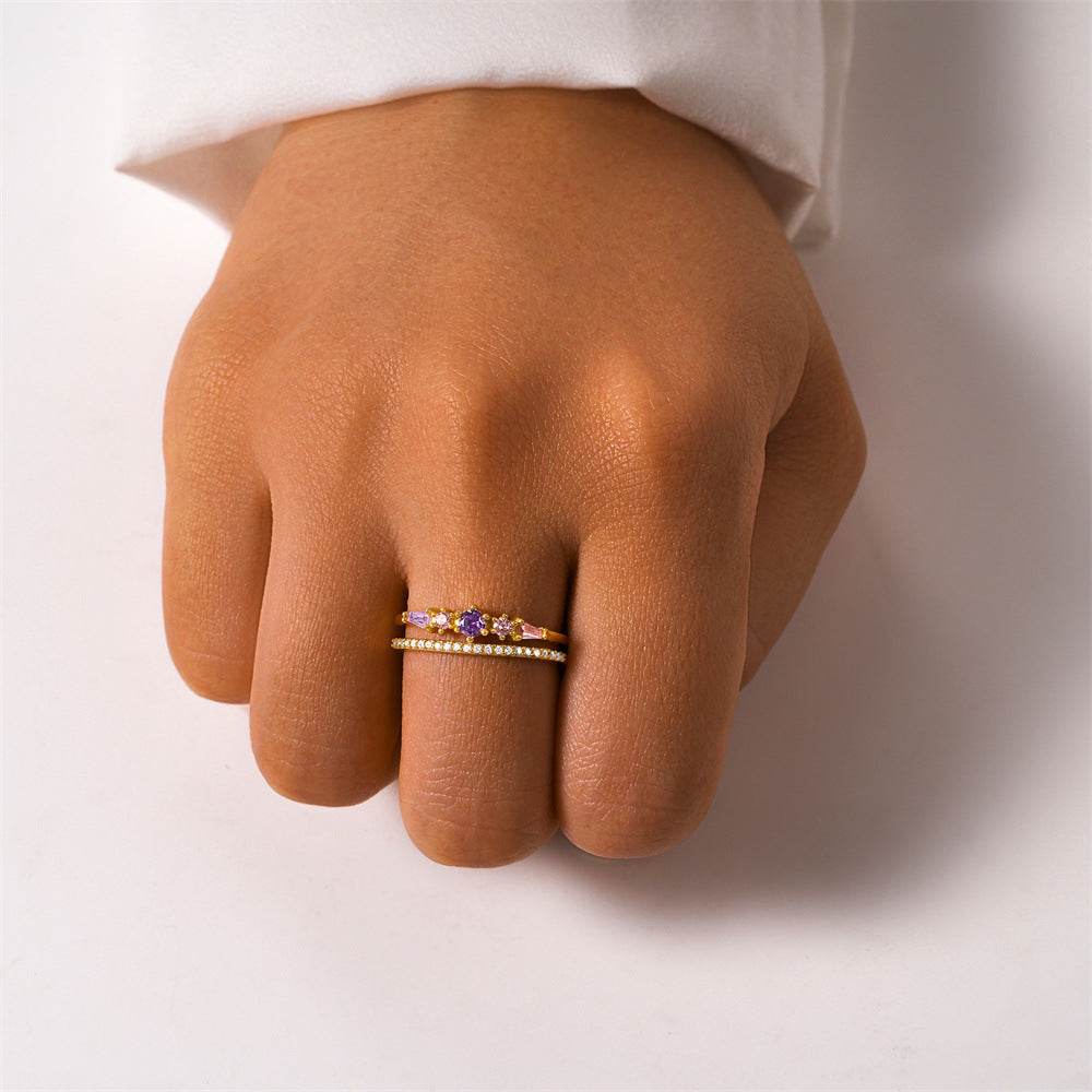 S925 pure silver diamond inlaid luxurious stacked open ring - MOWTE